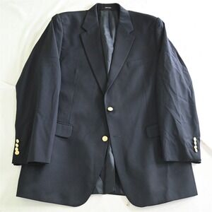 Chaps‎ Ralph Lauren 46L Navy Blue Gold Button 100% Wool Blazer Sport Coat Jacket